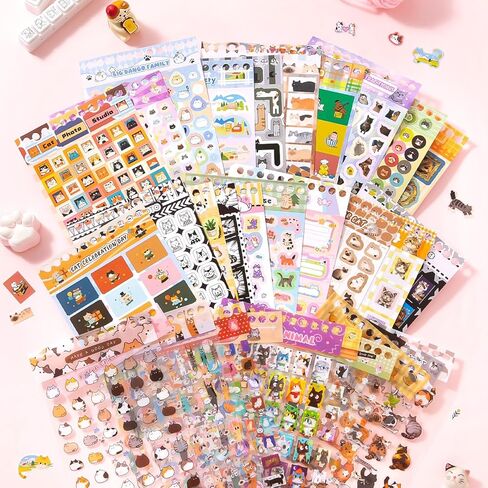 Cute Cat Sticker Book,Hard Cover Spiral Binding,32 Pages,700+Die Cut Cat Meme Sticker for Scrapbook,Journal,Planner,Diary,Envelope,Laptop Deco,Art Project,Gift to Friends&Craft DIY Activity in Kuwait