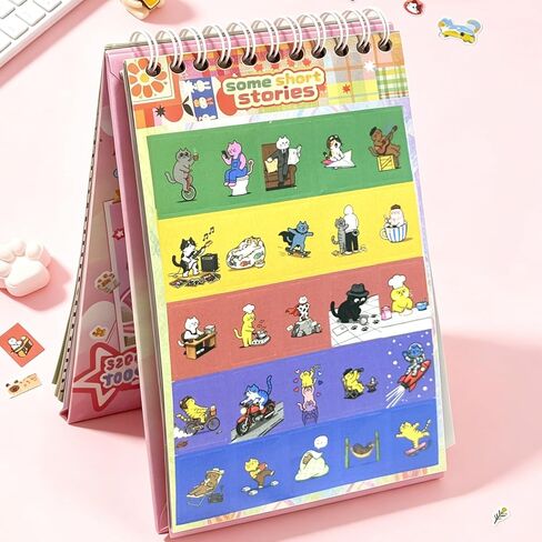Cute Cat Sticker Book,Hard Cover Spiral Binding,32 Pages,700+Die Cut Cat Meme Sticker for Scrapbook,Journal,Planner,Diary,Envelope,Laptop Deco,Art Project,Gift to Friends&Craft DIY Activity in Kuwait