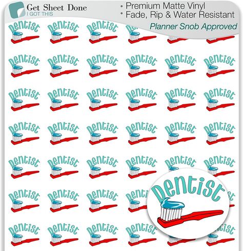 Dentist Appointment Planner Sticker / 54 Fun Vinyl Stickers (1/2") / Teeth Clean Braces/Health Wellness Essential Productivity Life/Bujo Bullet Journaling/Todo Reminder (Matte Vinyl, 1 Sheet) in Saudi Arabia