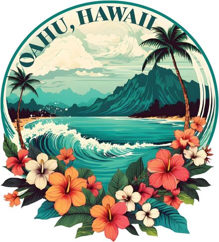 Oahu Hawaii Design C Souvenir Vinyl Decal Sticker 2-Inch in Kuwait
