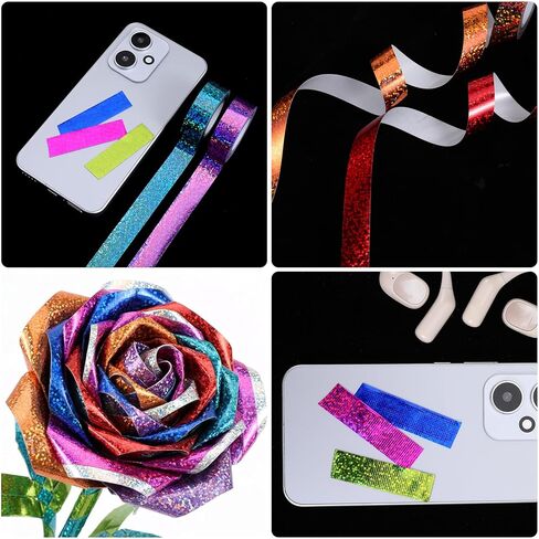 8 Rolls Holographic Glitter Washi Tape Set, 0.6Inch X 16.5Ft Strong Adhesive Decorative Tape, Assorted Prismatic Sparkle Holographic Tapes in 8 Colors, For DIY Crafts Gift Wrapping Scrapbooking Decor in Saudi Arabia