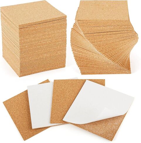 4 X 4 Inches Cork Sheets with Self Adhesive Backing, 2mm Natural Cork Tiles Squares for DIY Coasters, Craft Supplies,Decor (100) in Saudi Arabia
