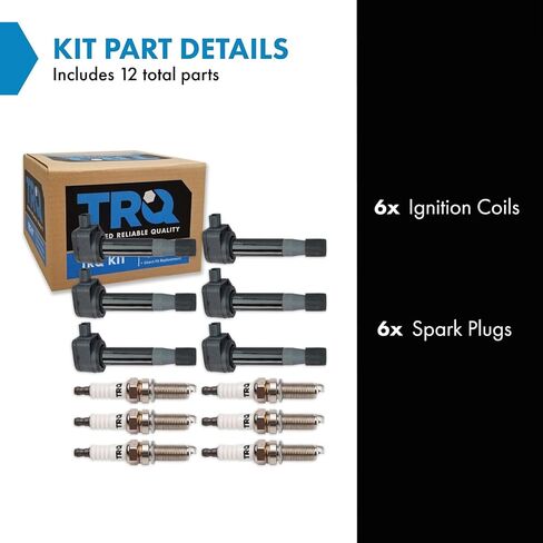 TRQ Ignition Coil & Spark Plug Kit 12 Piece Iridium Compatible with 2008-2012 Honda Accord 2008-2010 Odyssey 2009-2014 Ridgeline 2009-2011 Pilot 2010-2012 Acura TL 2010-2013 TSX MDX ZDX 2013-2015 RDX in Kuwait