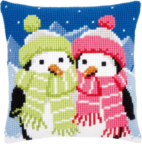 Vervaco Cross Stitch Cushion Kit Penguins with Scarf 16" x 16" in Saudi Arabia