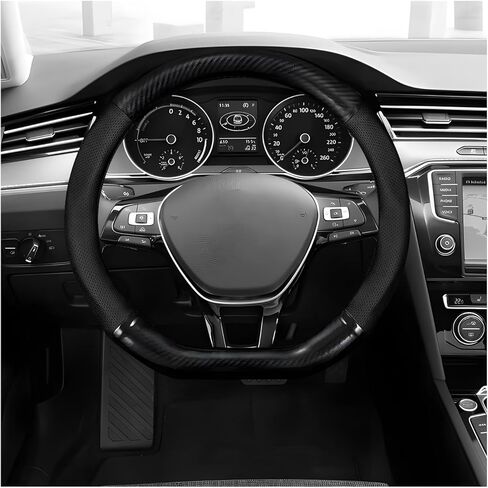 Car Breathable Steering Wheel Cover, Wear-Resistant Carbon Fiber Steering Wheel Protector with Non-Slip Lining, Comfortable Wheels Protector for Cars Sedans SUVs Trucks (D-Shaped, Black) in Saudi Arabia