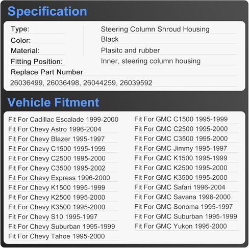 غطاء عمود التوجيه التلقائي المائل العلوي والسفلي غطاء حامي الغبار غطاء ذراع ناقل الحركة لسيارة Chevy C/K 1500 2500 3500 Tahoe Suburban 1995-2000، لـ GMC Yukon C/K 1500 2500 3500 1995-2000 in Kuwait