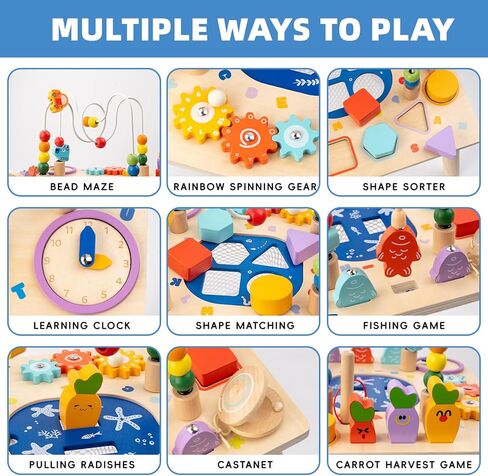 Busy edition Activity Table for 1 Year Old, 9 in 1 Wooden Montessori Toys, Baby Activity Table with Bead Maze Toys for Toddlers, Learning Sensory Development Play Table, 1 Year Old Boy Gifts in Saudi Arabia