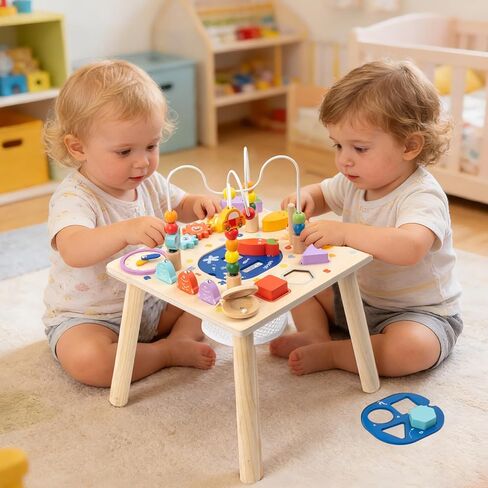 Busy edition Activity Table for 1 Year Old, 9 in 1 Wooden Montessori Toys, Baby Activity Table with Bead Maze Toys for Toddlers, Learning Sensory Development Play Table, 1 Year Old Boy Gifts in Saudi Arabia