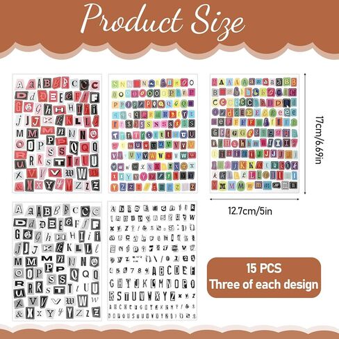 15 Sheet Magazine Letter Stickers Scrapbook Letter Stickers Vintage Small Alphabet Sticker Ransom Alphabet Sticker for Scrapbooking Supplies Journaling DIY Crafts Gift Junk Journal in Saudi Arabia