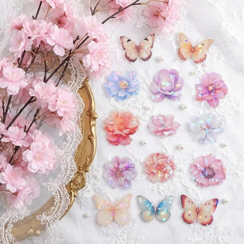 60Pcs Glitter Flower Stickers, Holographic Nature Flower Sticker, Waterproof Decorative Floral & Buttefly Decals for Journal, Scrapbooking & Planners, Stickers Floral for Crafts Photo Album Decor in Saudi Arabia