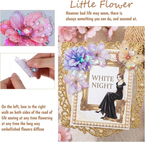 60Pcs Glitter Flower Stickers, Holographic Nature Flower Sticker, Waterproof Decorative Floral & Buttefly Decals for Journal, Scrapbooking & Planners, Stickers Floral for Crafts Photo Album Decor in Saudi Arabia