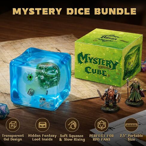 Gelatinous Cube Fidget Toy with Hidden Dice & Fantasy Loot | Soft Slow-Rise Gel, Stress Relief & Focus, Desk Toy & Game Prop, Collectible Display, Gift for RPG Fans in Saudi Arabia