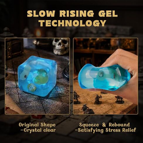Gelatinous Cube Fidget Toy with Hidden Dice & Fantasy Loot | Soft Slow-Rise Gel, Stress Relief & Focus, Desk Toy & Game Prop, Collectible Display, Gift for RPG Fans in Saudi Arabia