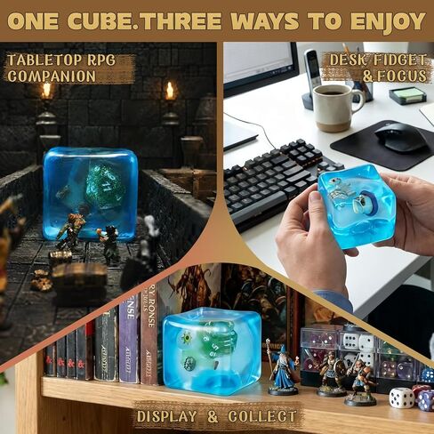 Gelatinous Cube Fidget Toy with Hidden Dice & Fantasy Loot | Soft Slow-Rise Gel, Stress Relief & Focus, Desk Toy & Game Prop, Collectible Display, Gift for RPG Fans in Saudi Arabia