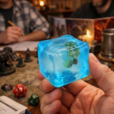Gelatinous Cube Fidget Toy with Hidden Dice & Fantasy Loot | Soft Slow-Rise Gel, Stress Relief & Focus, Desk Toy & Game Prop, Collectible Display, Gift for RPG Fans in Saudi Arabia