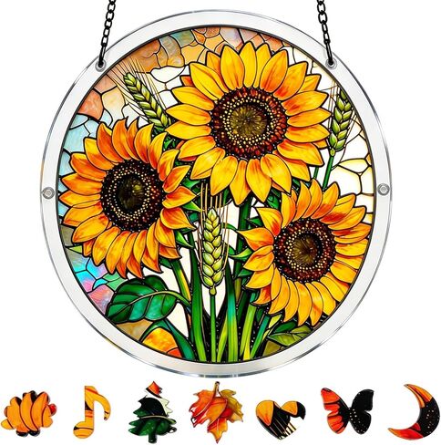 Acrylic Jigsaw Puzzle Suncatcher, 8.6inch Sunflower, Acrylic Puzzles Suncatcher Window Hanging, Window&Garden Decor,Colorful Hanging Light Catcher Decor in Saudi Arabia