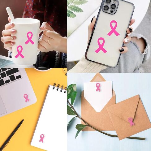 300Pcs Breast Cancer Awareness Stickers Pink Ribbon Stickers Self Adhesive Waterproof Design Breast Cancer Stickers Pink Caring for Women's Awareness Campaign Decals for Party Gift Envelope Decoration in Saudi Arabia