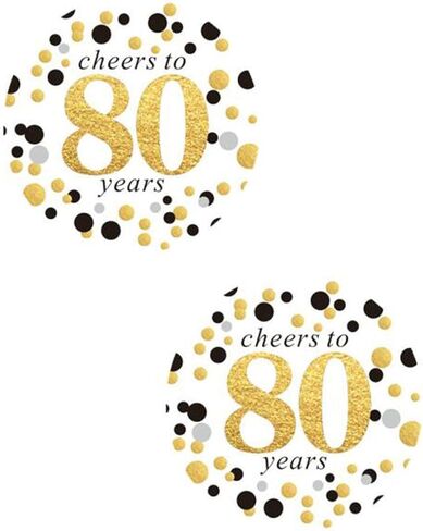 2 بوصة مستديرة 50 عبوة من ملصقات ملصقات Cheers to 80 عامًا ملصقات ملصقات لحفلات أعياد الميلاد الثمانين لتزيين حفلات عيد الميلاد الثمانين in Kuwait