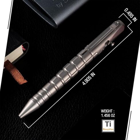 قلم حبر جاف من التيتانيوم C10 من RovyVon، قلم عمل بمسمار للرجال والنساء، قلم كتابة الأعمال المكتبية مثالي لمعدات التخييم، أداة EDC، مكابح زجاجية للطوارئ (سفع رملي) in Kuwait