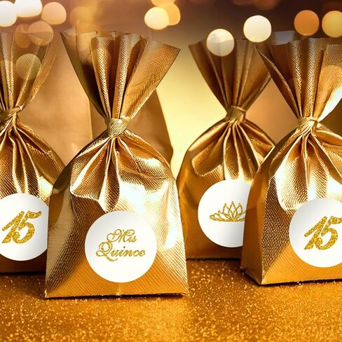 Mis Quince Birthday Gold Kisses Stickers, (Set of 216), Quinceanera Chocolate Drops Labels, Sweet 15 Party Decoration Favors Decor for Kisses. Made in USA. in Kuwait