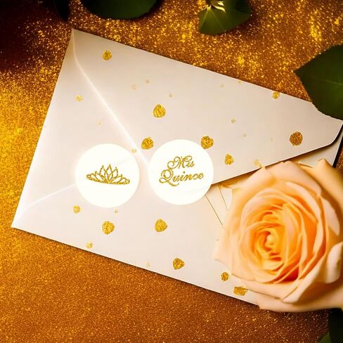 Mis Quince Birthday Gold Kisses Stickers, (Set of 216), Quinceanera Chocolate Drops Labels, Sweet 15 Party Decoration Favors Decor for Kisses. Made in USA. in Kuwait