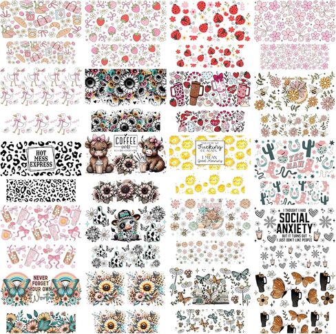 42‑Pack UV‑DTF Transfer Stickers, Coquette‑Style Decals with Strawberry, Bow and Butterfly Patterns, No‑Heat & Waterproof Stickers for Tumblers, Small Accessories and Phone Case Decoration. in Saudi Arabia