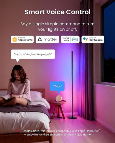 مصباح أرضي ذكي من SwitchBot RGBICWW يعمل بالتحكم الصوتي/التطبيقات مع Alexa وApple Home وGoogle، Matter، أبيض دافئ وبارد، مزامنة موسيقى 1200lm، مصباح لغرفة المعيشة وغرفة النوم - ديكور عيد الميلاد/العطلات in Kuwait