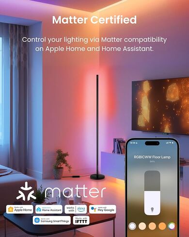 مصباح أرضي ذكي من SwitchBot RGBICWW يعمل بالتحكم الصوتي/التطبيقات مع Alexa وApple Home وGoogle، Matter، أبيض دافئ وبارد، مزامنة موسيقى 1200lm، مصباح لغرفة المعيشة وغرفة النوم - ديكور عيد الميلاد/العطلات in Kuwait