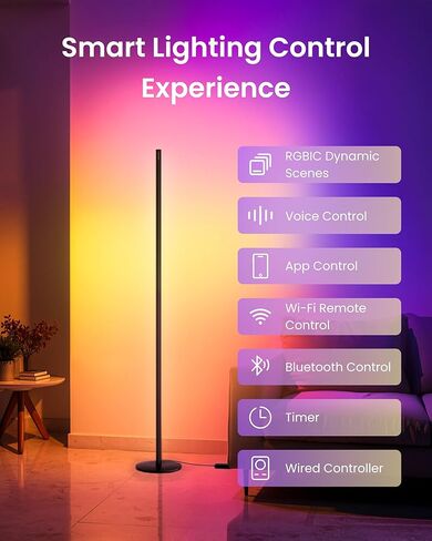 مصباح أرضي ذكي من SwitchBot RGBICWW يعمل بالتحكم الصوتي/التطبيقات مع Alexa وApple Home وGoogle، Matter، أبيض دافئ وبارد، مزامنة موسيقى 1200lm، مصباح لغرفة المعيشة وغرفة النوم - ديكور عيد الميلاد/العطلات in Kuwait