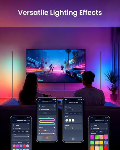 مصباح أرضي ذكي من SwitchBot RGBICWW يعمل بالتحكم الصوتي/التطبيقات مع Alexa وApple Home وGoogle، Matter، أبيض دافئ وبارد، مزامنة موسيقى 1200lm، مصباح لغرفة المعيشة وغرفة النوم - ديكور عيد الميلاد/العطلات in Kuwait