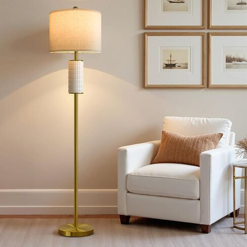 PoKat Farmhouse Floor Lamp for Living Room with Ceramic, 64" Black Standing Lamps for Living Room Corner, Modern Tall Floor Lamps for Bedroom, Sofa, Reading Nock, Rotary Switch, Matte Black in Saudi Arabia