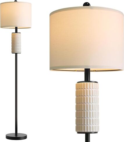 PoKat Farmhouse Floor Lamp for Living Room with Ceramic, 64" Black Standing Lamps for Living Room Corner, Modern Tall Floor Lamps for Bedroom, Sofa, Reading Nock, Rotary Switch, Matte Black in Saudi Arabia