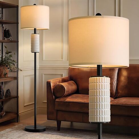 PoKat Farmhouse Floor Lamp for Living Room with Ceramic, 64" Black Standing Lamps for Living Room Corner, Modern Tall Floor Lamps for Bedroom, Sofa, Reading Nock, Rotary Switch, Matte Black in Saudi Arabia