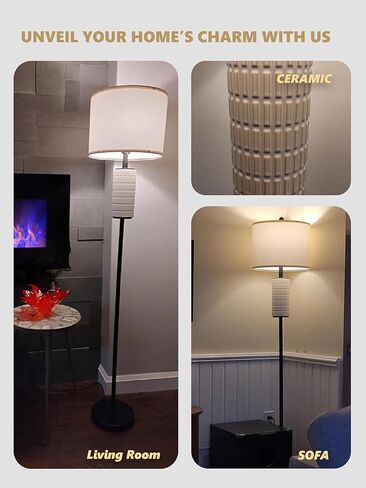 PoKat Farmhouse Floor Lamp for Living Room with Ceramic, 64" Black Standing Lamps for Living Room Corner, Modern Tall Floor Lamps for Bedroom, Sofa, Reading Nock, Rotary Switch, Matte Black in Saudi Arabia