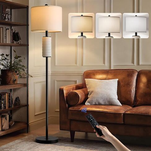 PoKat Farmhouse Floor Lamp for Living Room with Ceramic, 64" Black Standing Lamps for Living Room Corner, Modern Tall Floor Lamps for Bedroom, Sofa, Reading Nock, Rotary Switch, Matte Black in Saudi Arabia