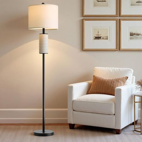 PoKat Farmhouse Floor Lamp for Living Room with Ceramic, 64" Black Standing Lamps for Living Room Corner, Modern Tall Floor Lamps for Bedroom, Sofa, Reading Nock, Rotary Switch, Matte Black in Saudi Arabia