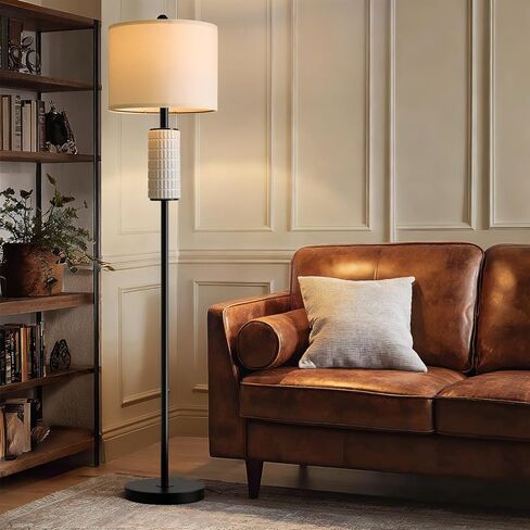 PoKat Farmhouse Floor Lamp for Living Room with Ceramic, 64" Black Standing Lamps for Living Room Corner, Modern Tall Floor Lamps for Bedroom, Sofa, Reading Nock, Rotary Switch, Matte Black in Saudi Arabia