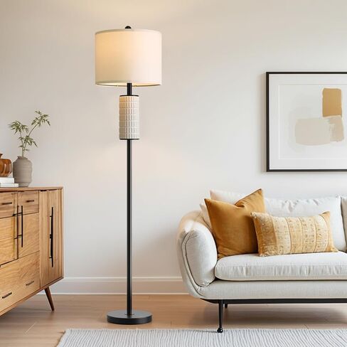 PoKat Farmhouse Floor Lamp for Living Room with Ceramic, 64" Black Standing Lamps for Living Room Corner, Modern Tall Floor Lamps for Bedroom, Sofa, Reading Nock, Rotary Switch, Matte Black in Saudi Arabia