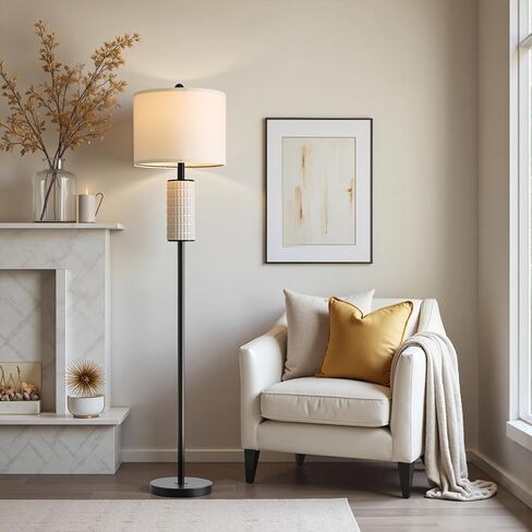 PoKat Farmhouse Floor Lamp for Living Room with Ceramic, 64" Black Standing Lamps for Living Room Corner, Modern Tall Floor Lamps for Bedroom, Sofa, Reading Nock, Rotary Switch, Matte Black in Saudi Arabia