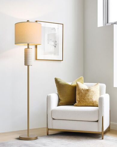 PoKat Farmhouse Floor Lamp for Living Room with Ceramic, 64" Black Standing Lamps for Living Room Corner, Modern Tall Floor Lamps for Bedroom, Sofa, Reading Nock, Rotary Switch, Matte Black in Saudi Arabia