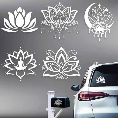 5Pcs Lotus Car Stickers Lotus Yoga Vinyl Car Decals Summer Flower Plastic Vehicle Decoration Decal for Auto Window and Body Cling in Kuwait