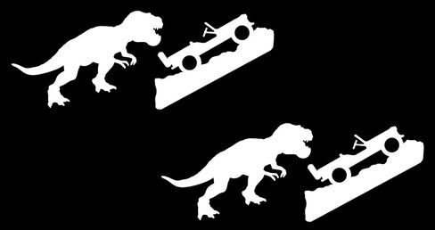 Dinosaur T-rex Chasing Truck Vinyl Decal Bumber Sticker (Set of Two, Black, 3.5 inches) in Saudi Arabia