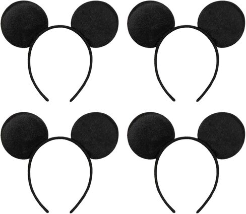 4 قطع من عصابة رأس ChuangQi لآذان الفأر، آذان قطيفة سوداء صلبة لحفلات أعياد الميلاد للأولاد والبنات، هدايا الحفلات in Kuwait