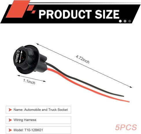 5PCS 194 Bulb Socket with Wire Pigtail, Waterproof Shock-resistant Marker Light Socket Adapter, T10 Extension Harness Plugs Connectors, Universal for Most Cars Trucks (Black) in Saudi Arabia
