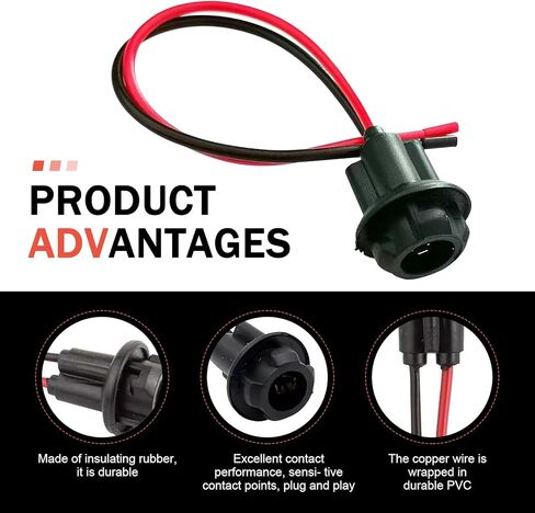 5PCS 194 Bulb Socket with Wire Pigtail, Waterproof Shock-resistant Marker Light Socket Adapter, T10 Extension Harness Plugs Connectors, Universal for Most Cars Trucks (Black) in Saudi Arabia