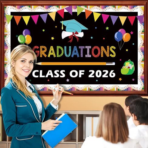 QPIXVB Kindergarten Graduation Bulletin Board Decorations,Preschool 3th 5th Grade Graduation Decorations,Big Grad Paper Banner Cutouts for Class of 2026 Ceremony School Prom Supplies Wall Decor in Saudi Arabia