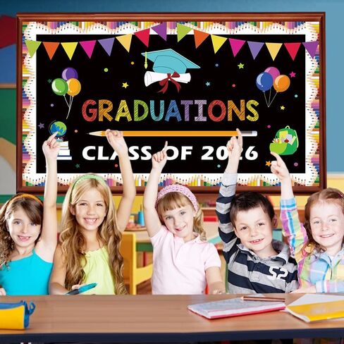 QPIXVB Kindergarten Graduation Bulletin Board Decorations,Preschool 3th 5th Grade Graduation Decorations,Big Grad Paper Banner Cutouts for Class of 2026 Ceremony School Prom Supplies Wall Decor in Saudi Arabia