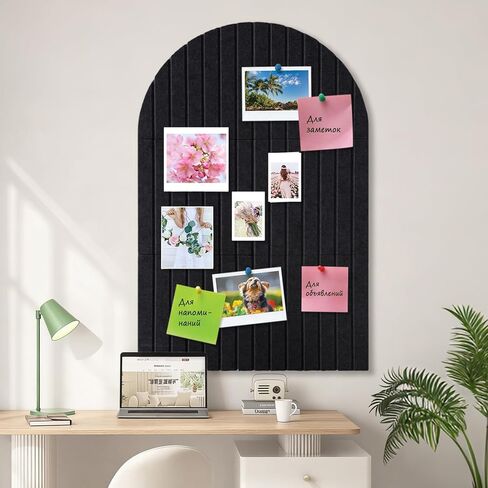6 Pack Arched Felt Bulletin Board, 35" x 24" Large Dark Green Pinboard with 30 Push Pins, Felt Pin Board, Self-Adhesive Cork Board Tiles for Office Walls, School Classroom Message Photos Display in Kuwait