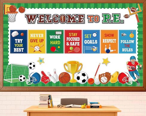 Sports Motivational Bulletin Board Decorations Set Sports Theme Classroom Decor Sports Positive Sayings Cutouts Welcome to PE Growth Mindset Classroom Decor for Back to School Chalkboard Door Decor in Saudi Arabia