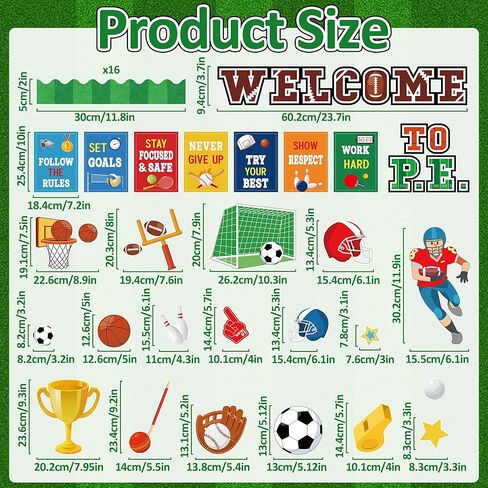 Sports Motivational Bulletin Board Decorations Set Sports Theme Classroom Decor Sports Positive Sayings Cutouts Welcome to PE Growth Mindset Classroom Decor for Back to School Chalkboard Door Decor in Saudi Arabia